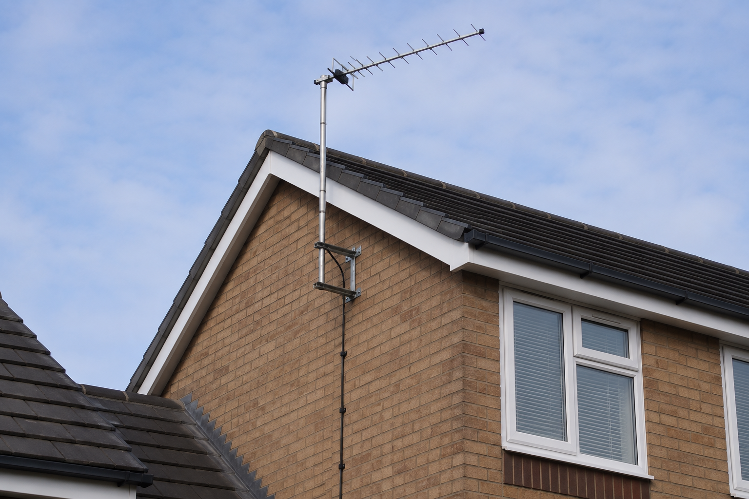 External TV aerial mounted on a Leicester house wall