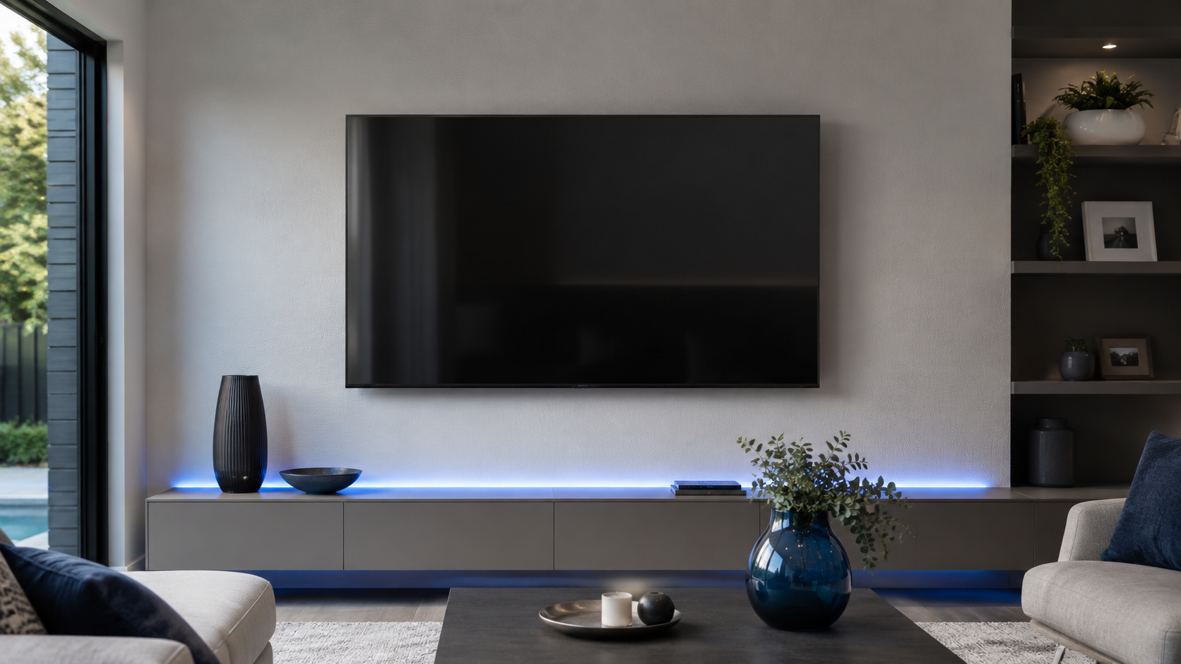 Wall mounted flat screen TV in a Leicester living room